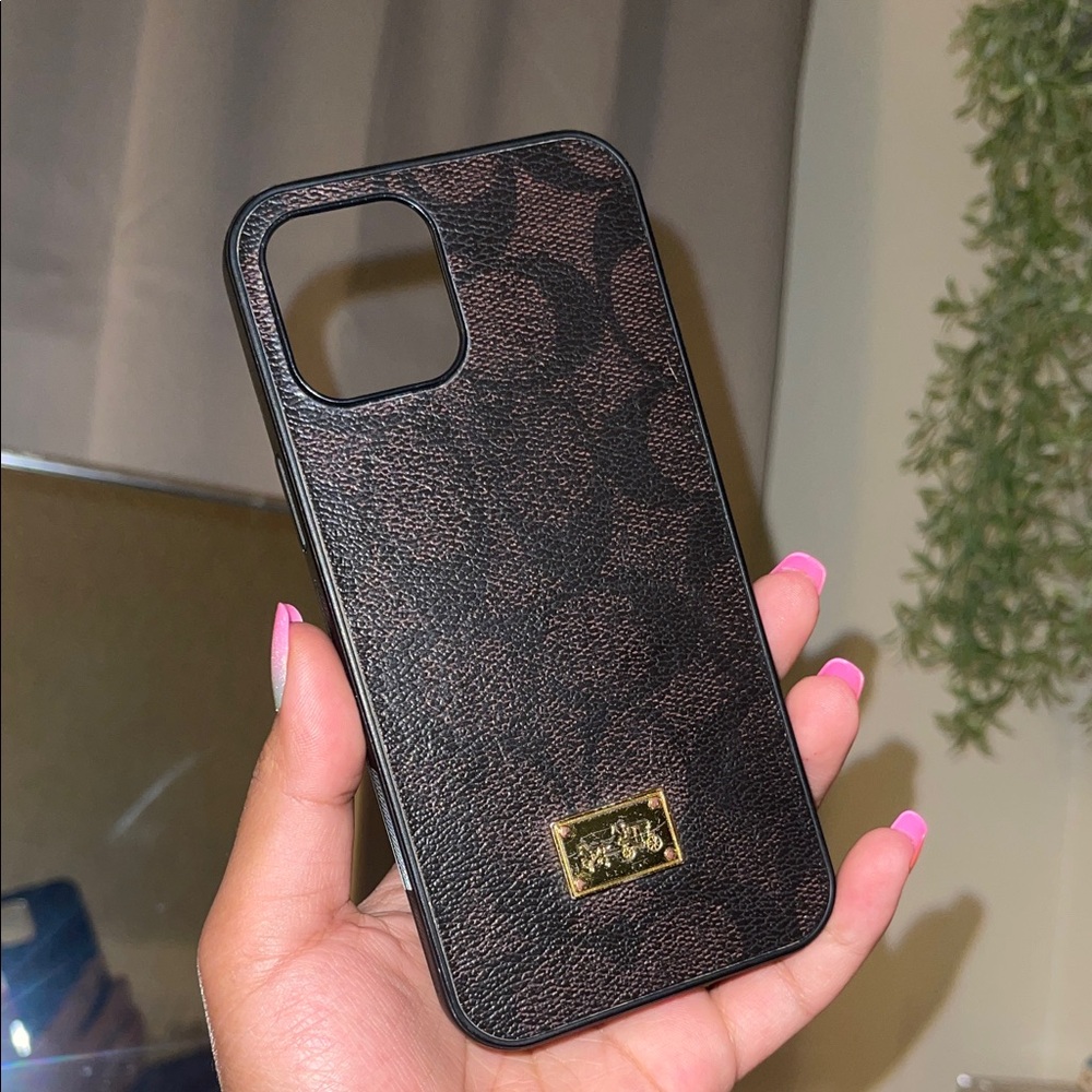 Designer-Style Dark Brown Phone Case with Gold Accent